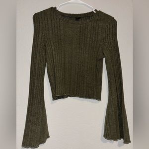 olive green flared long sleeve shirt